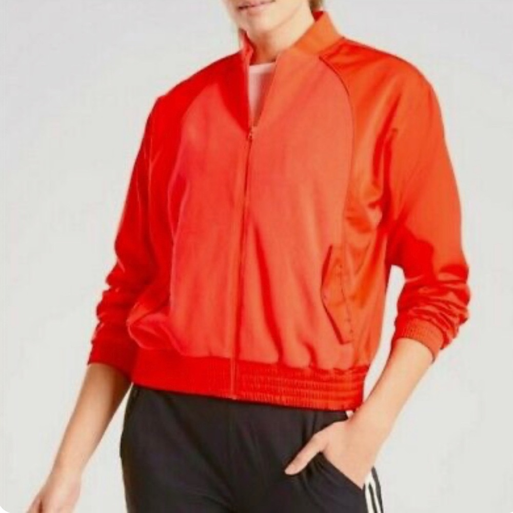 ATHLETA Womens Micofleece Full Zip Orange Bomber Jacket